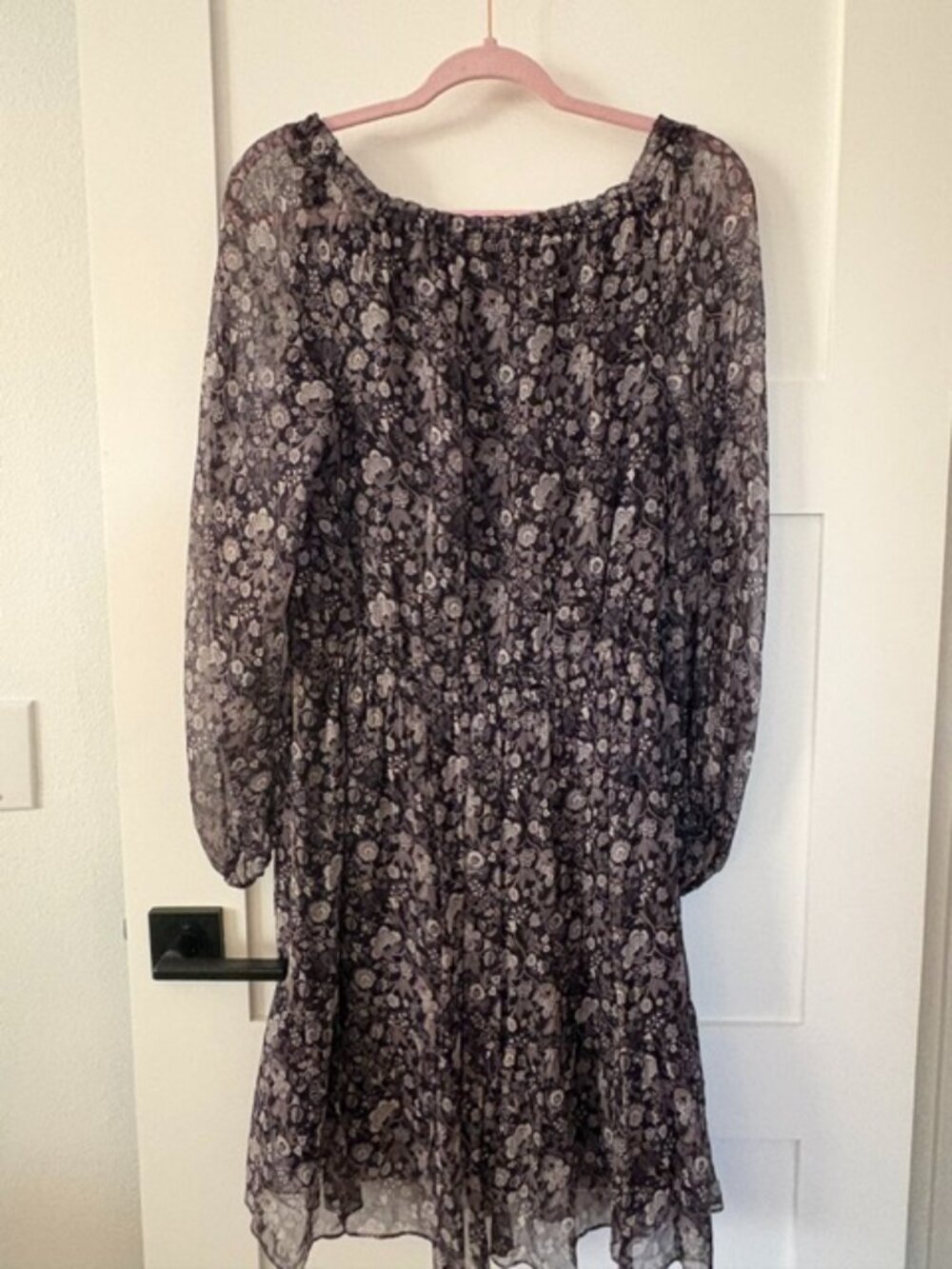Elie Tahari Floral Chiffon Smocked Waist Boho Dress Size Medium